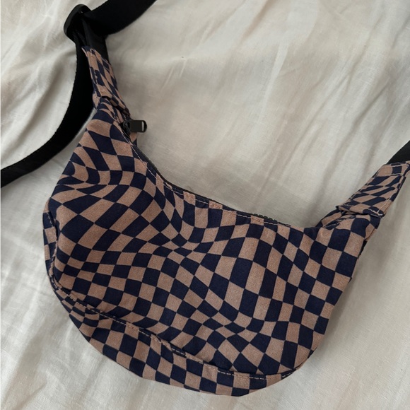 Indigo Trippy Checker Mini Crescent Bag